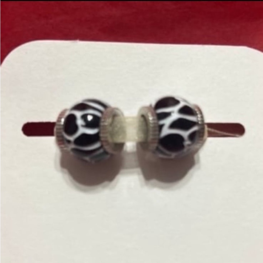 Brighton Black and White Animal Print Bead Charms Spacers - Qty 2
